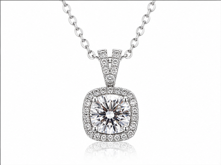 1.67‑Carat Lab‑Grown Diamond Cushion Halo Pendant Necklace, PT950 Platinum