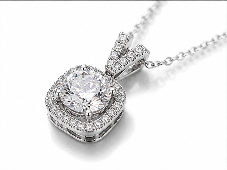 1.67‑Carat Lab‑Grown Diamond Cushion Halo Pendant Necklace, PT950 Platinum