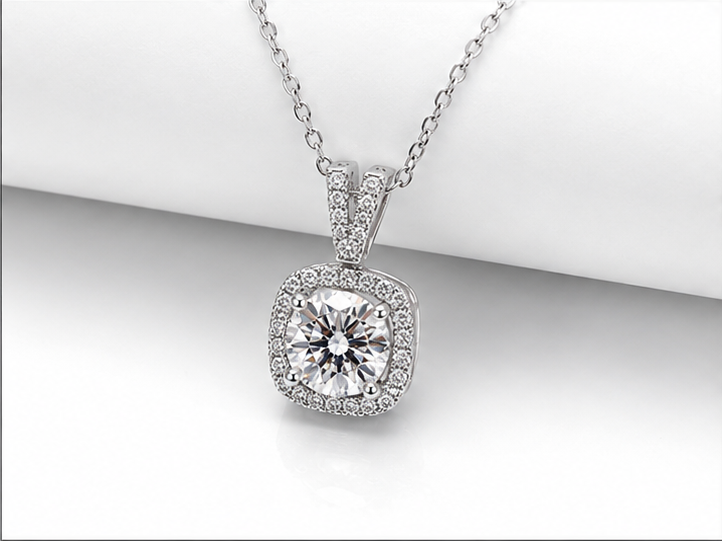 1.67‑Carat Lab‑Grown Diamond Cushion Halo Pendant Necklace, PT950 Platinum