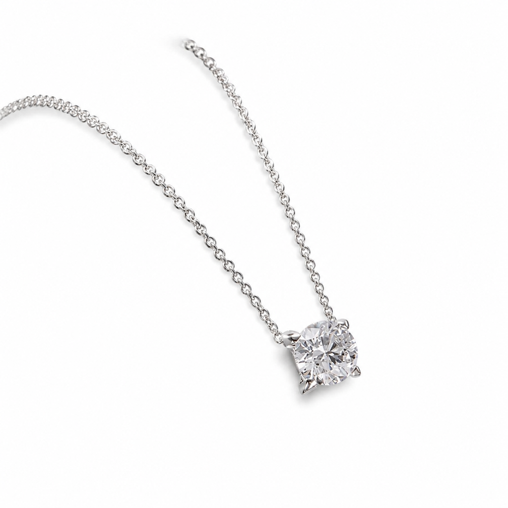 1 Carat Round Lab‑grown Diamond Solitaire Necklace, PT950 Platinum Chain, 4‑Prong Setting