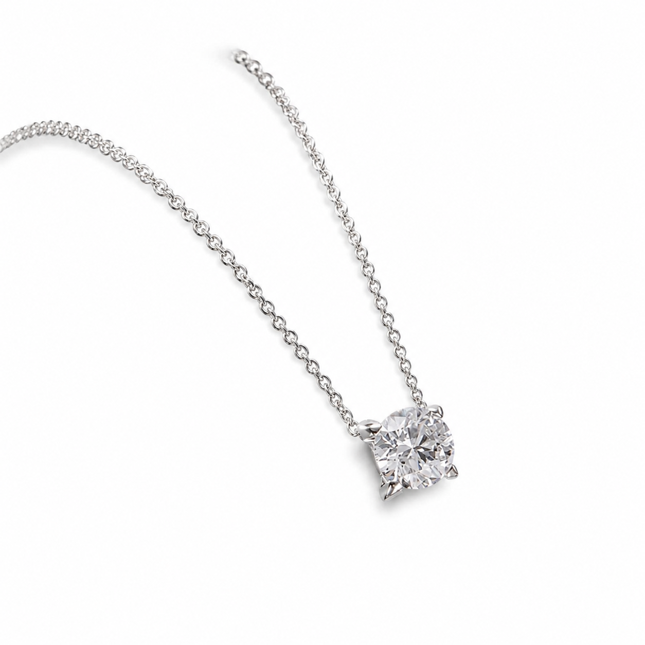 1 Carat Round Lab‑grown Diamond Solitaire Necklace, PT950 Platinum Chain, 4‑Prong Setting