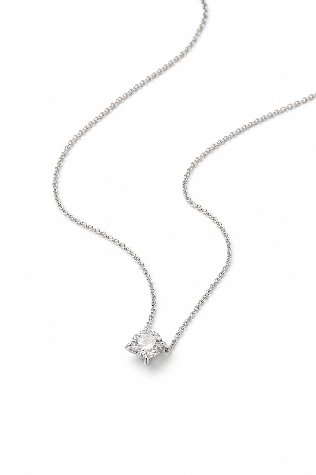 1 Carat Round Lab‑grown Diamond Solitaire Necklace, PT950 Platinum Chain, 4‑Prong Setting