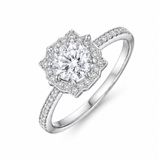 1.58‑Carat Round Diamond Vintage‑Halo Solitaire Ring, PT950 Platinum Band