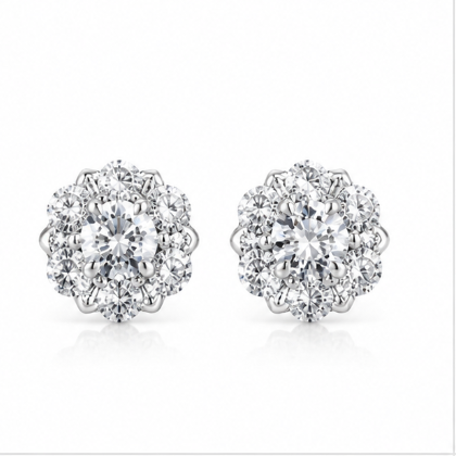 1‑Carat Halo‑Style Diamond Stud Earrings, PT950 Platinum