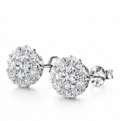 1‑Carat Halo‑Style Diamond Stud Earrings, PT950 Platinum