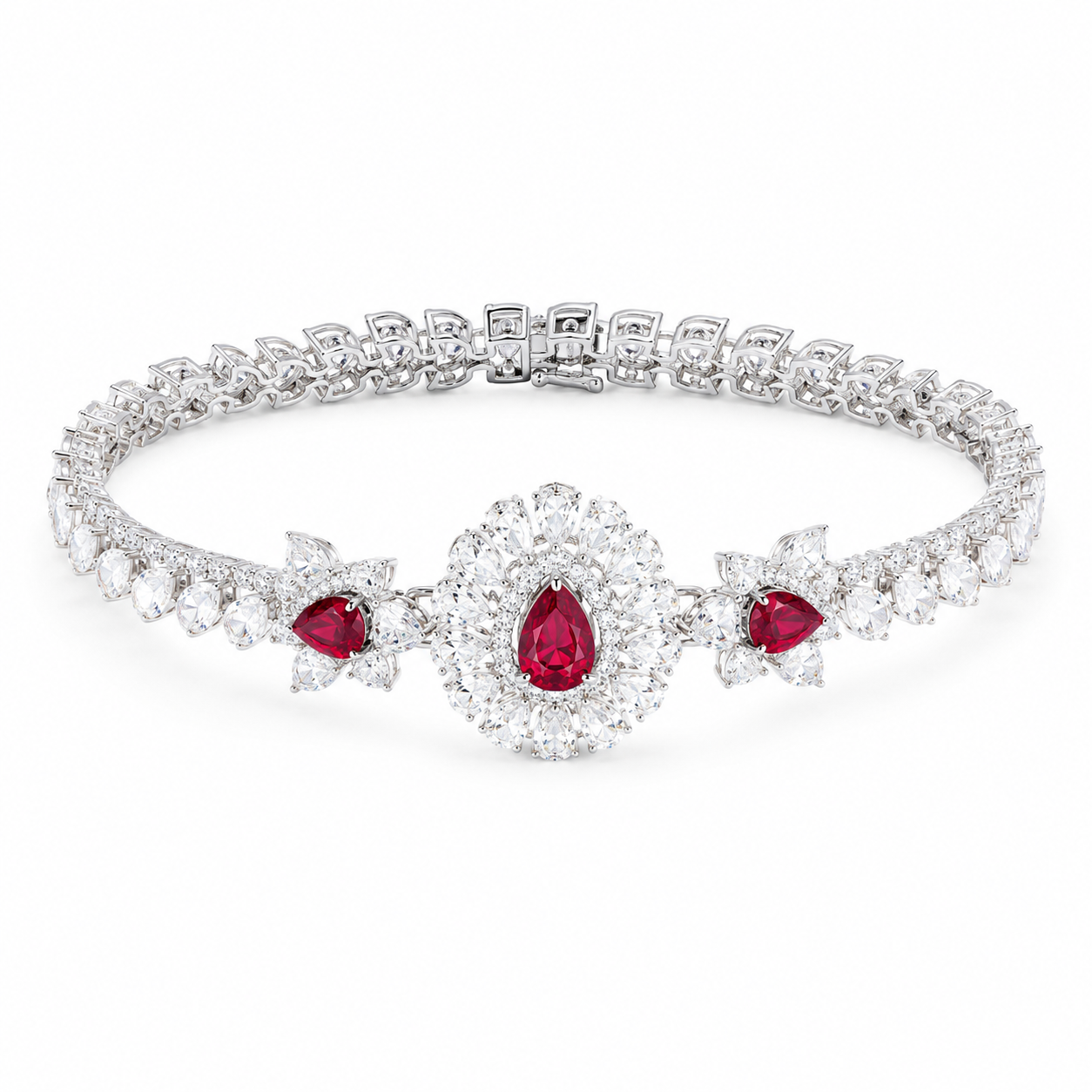 Pear Shape Ruby Gemstone Jewelry Suite, 925 Sterling Silver