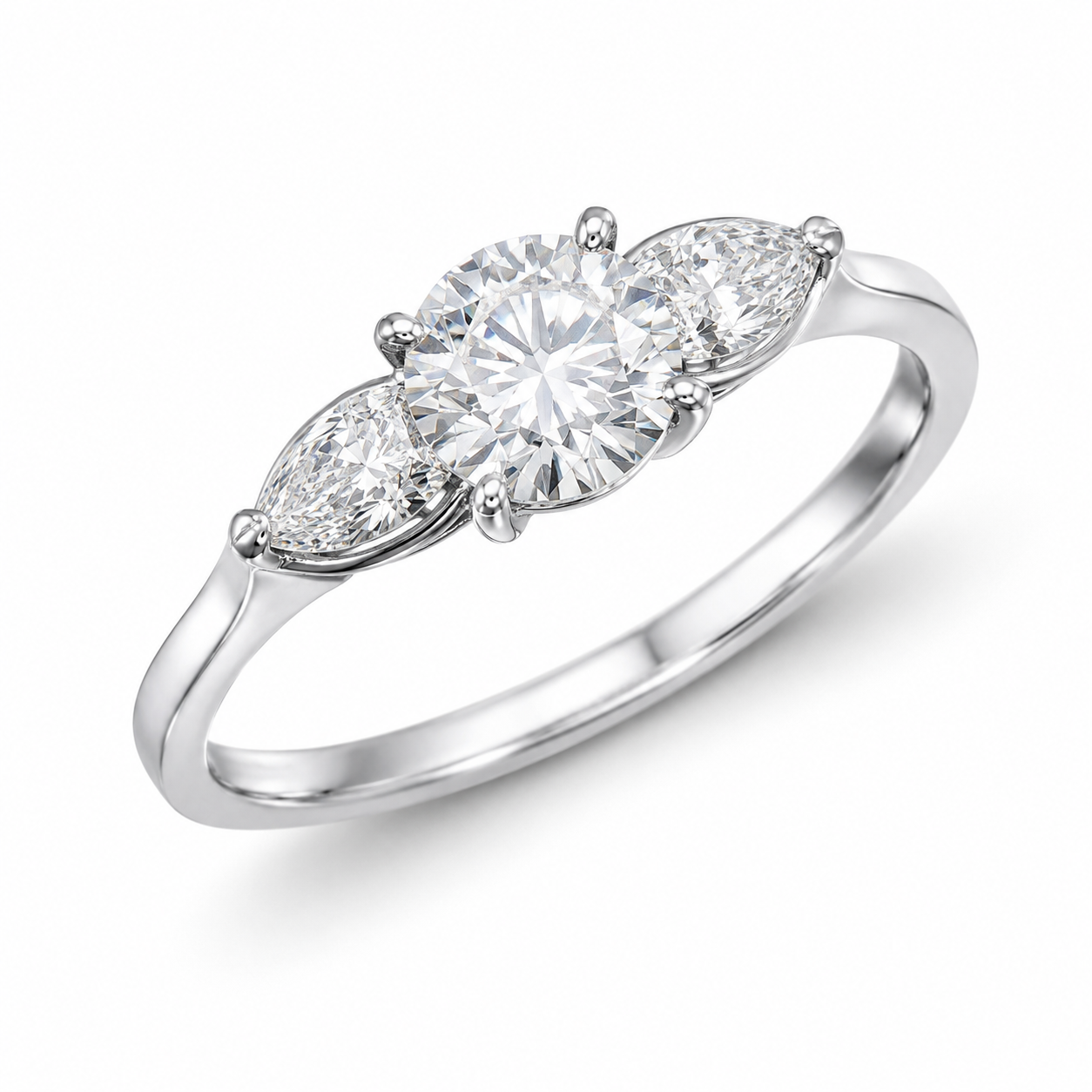1‑Carat Three‑Stone Round Diamond Solitaire Ring, PT950 Platinum Band