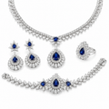 Pear Shape Sapphire Gemstone Jewelry Suite, 925 Sterling Silver