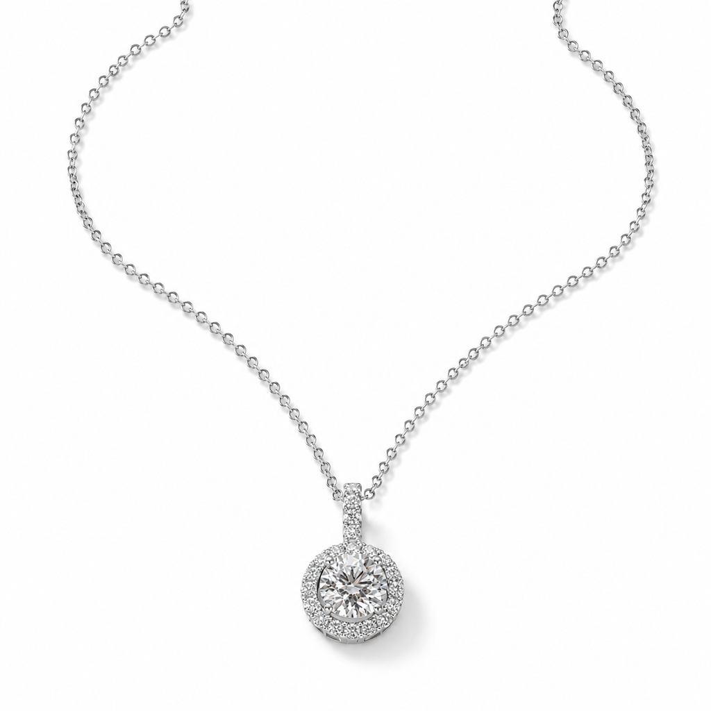 1‑Carat Round‑Cut Halo Diamond Pendant Necklace, PT950 Platinum