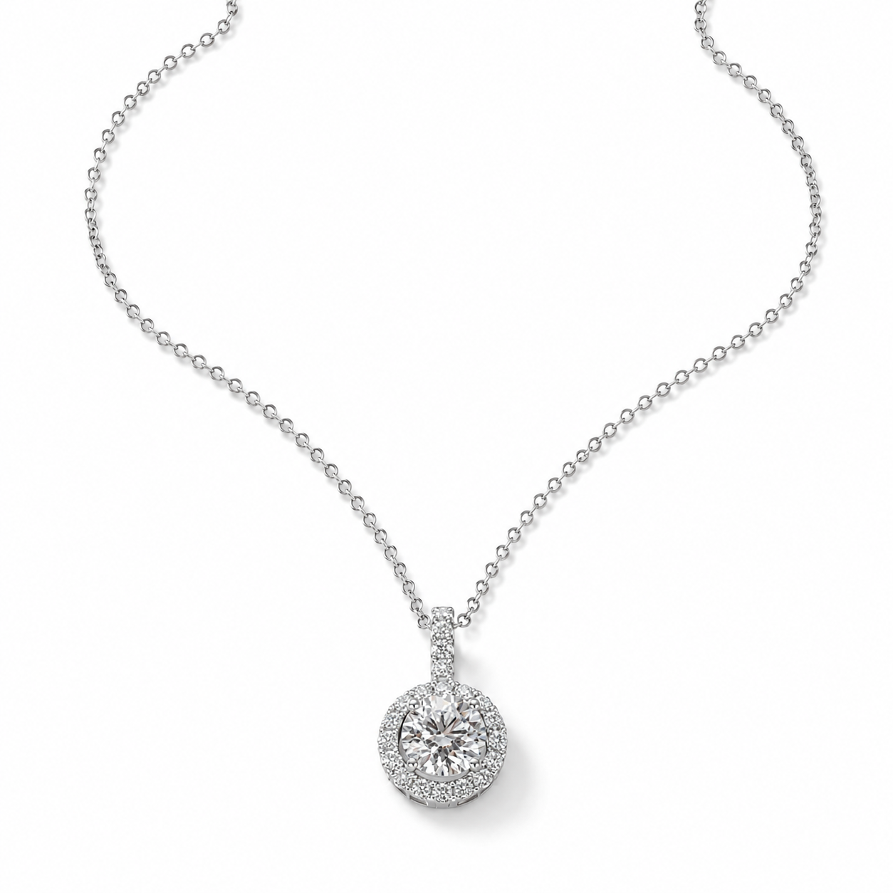 1‑Carat Round‑Cut Halo Diamond Pendant Necklace, PT950 Platinum
