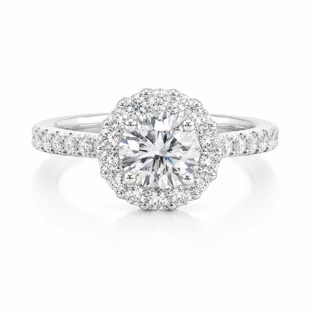 1‑Carat Round Diamond Double‑Halo Solitaire Ring, PT950 Platinum Band