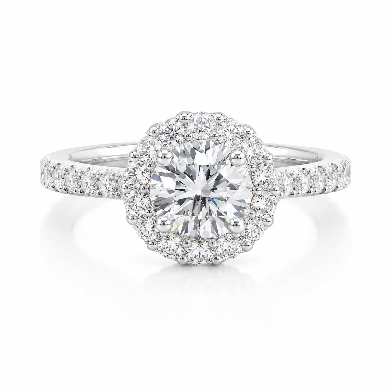 1‑Carat Round Diamond Double‑Halo Solitaire Ring, PT950 Platinum Band