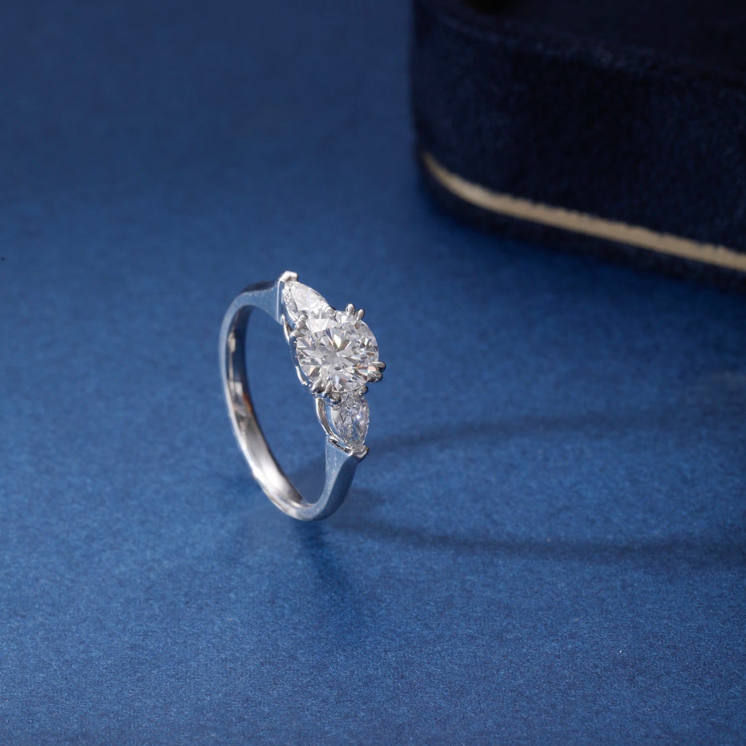 CF26-R005 | Three-Stone Diamond Ring | Pear-Shaped Floral Cluster