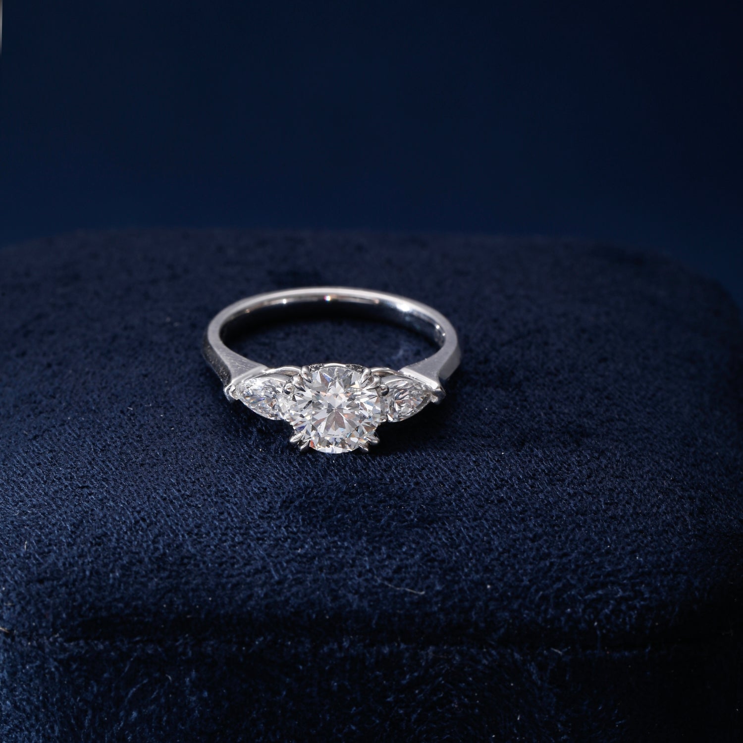 CF26-R005 | Three-Stone Diamond Ring | Pear-Shaped Floral Cluster