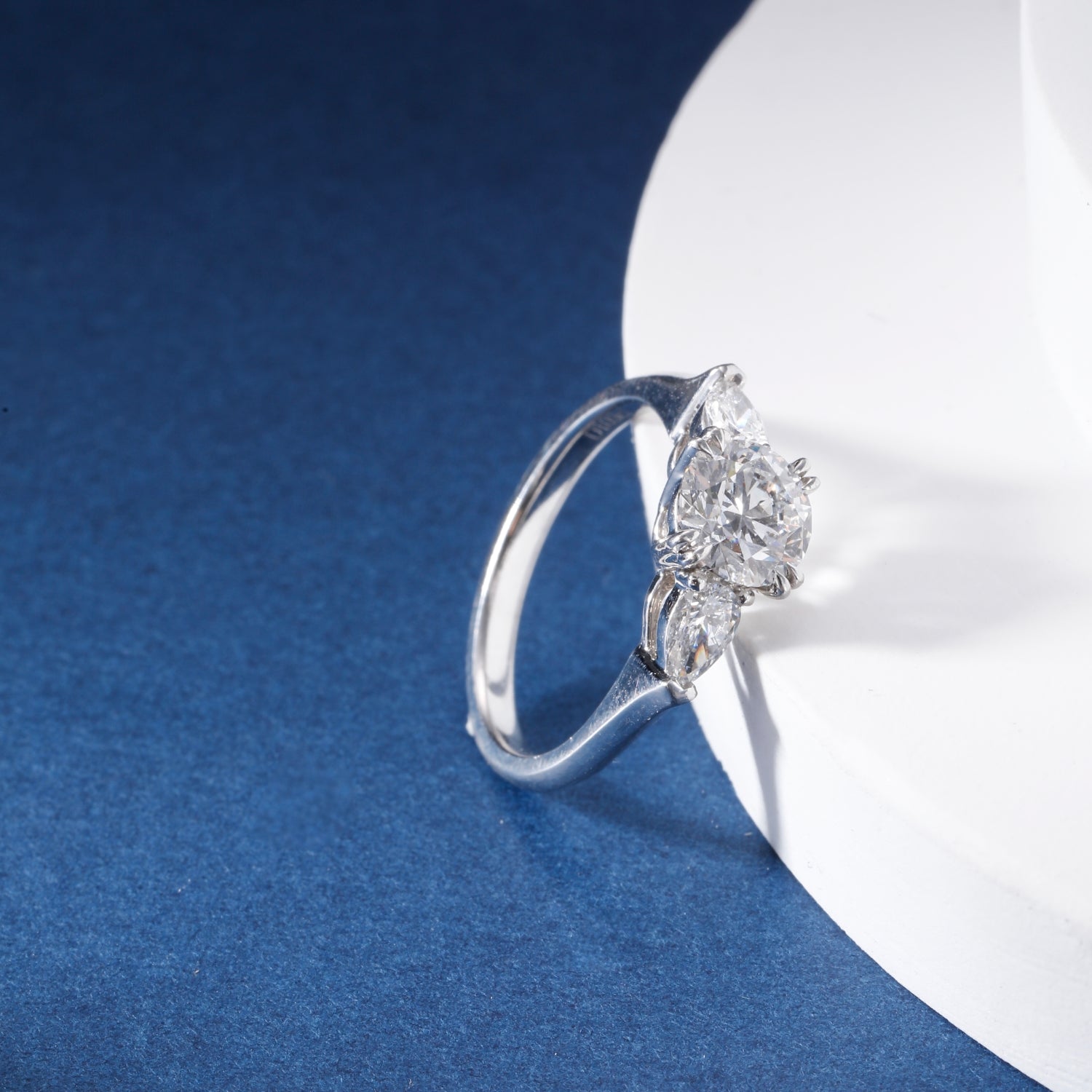 CF26-R005 | Three-Stone Diamond Ring | Pear-Shaped Floral Cluster
