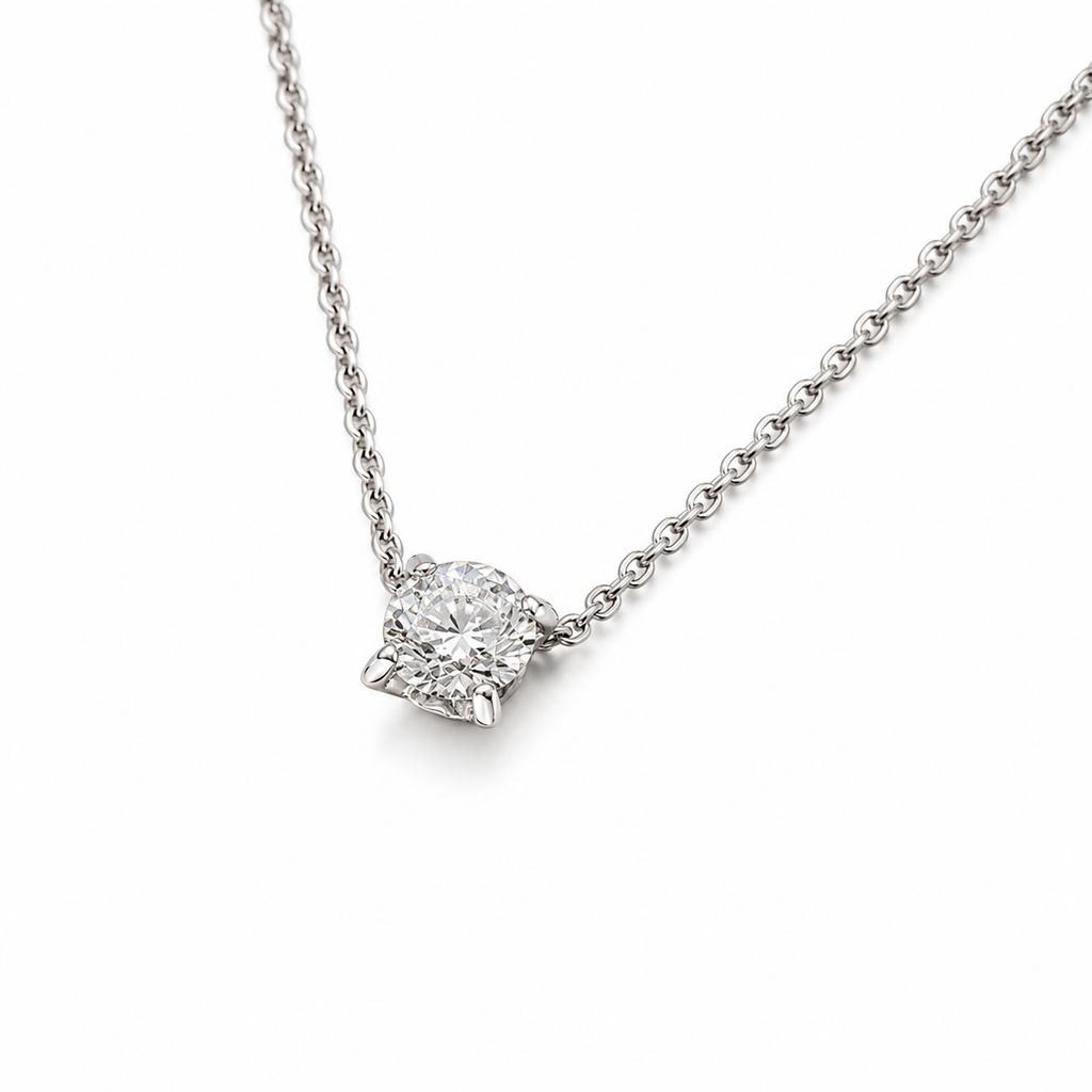 1 Carat Round Lab‑grown Diamond Solitaire Necklace, PT950 Platinum Chain, 4‑Prong Setting