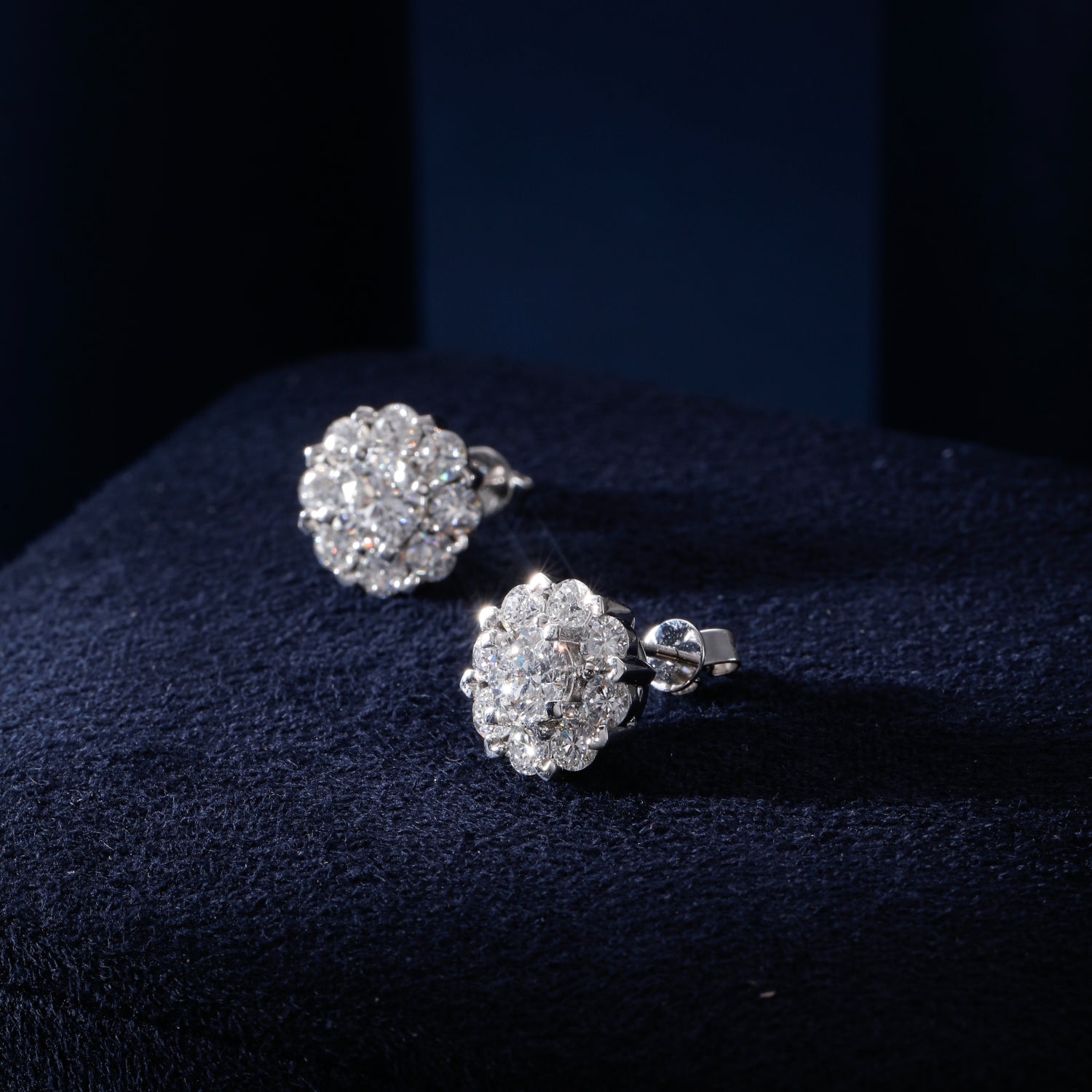 CF26-E001 | Round Cluster Stud Earrings | Floral Halo Pavé Setting