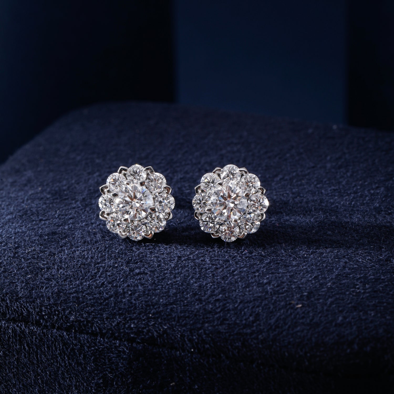 CF26-E001 | Round Cluster Stud Earrings | Floral Halo Pavé Setting