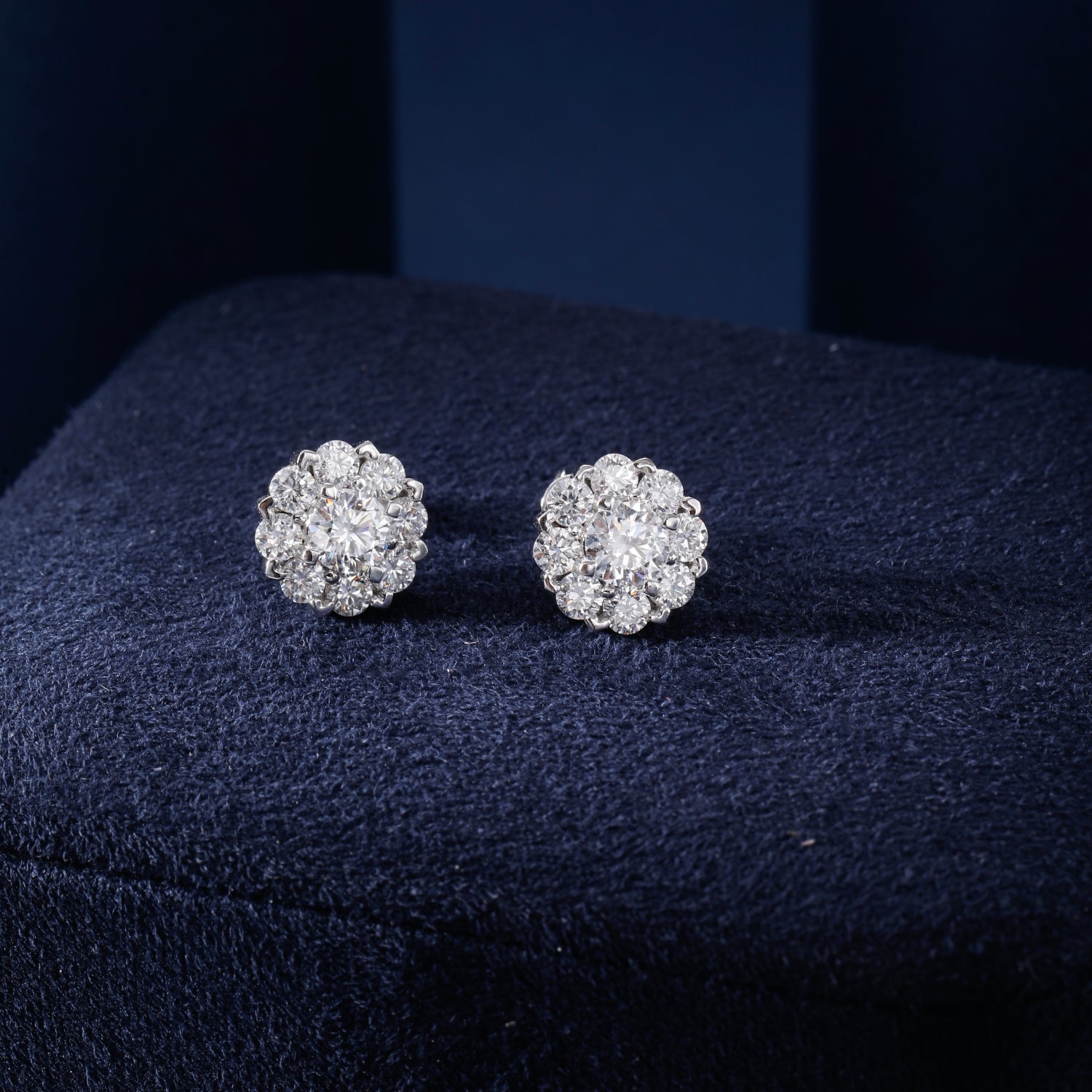 CF26-E001 | Round Cluster Stud Earrings | Floral Halo Pavé Setting