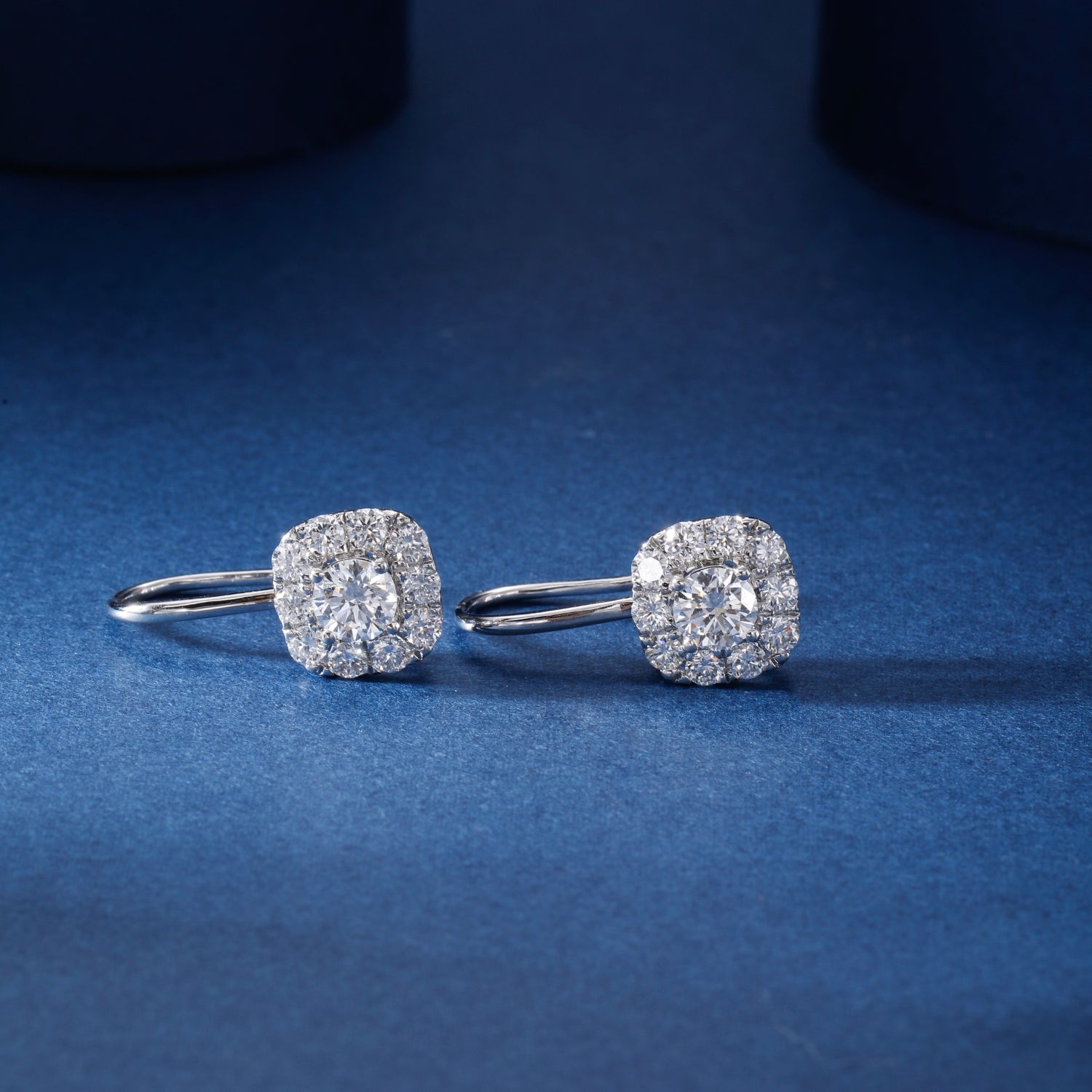 CF26-E002 | Cushion Halo Drop Earrings | Lever-Back Closure