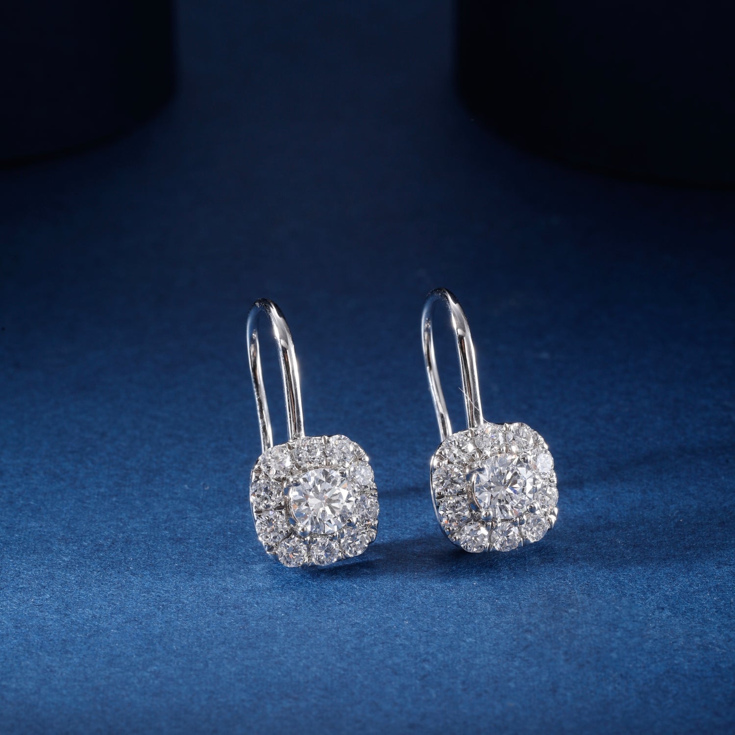 CF26-E002 | Cushion Halo Drop Earrings | Lever-Back Closure