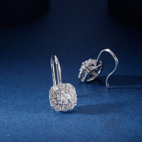CF26-E002 | Cushion Halo Drop Earrings | Lever-Back Closure