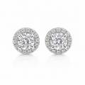 1‑Carat Round Halo‑Style Diamond Stud Earrings, PT950 Platinum