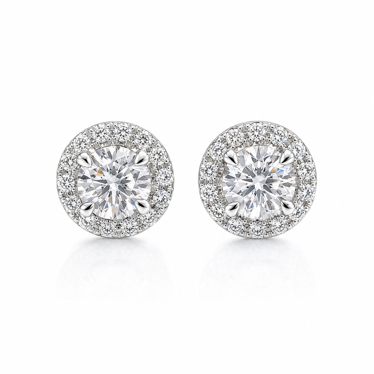 1‑Carat Round Halo‑Style Diamond Stud Earrings, PT950 Platinum