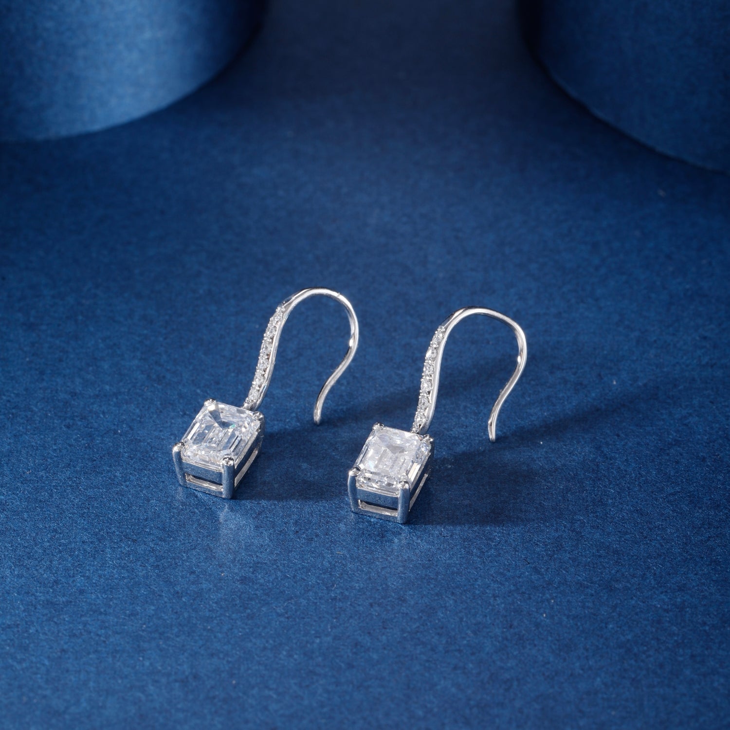 CF26-E003 | Square Step-Cut Drop Earrings | Pavé French Wire & 4-Prong