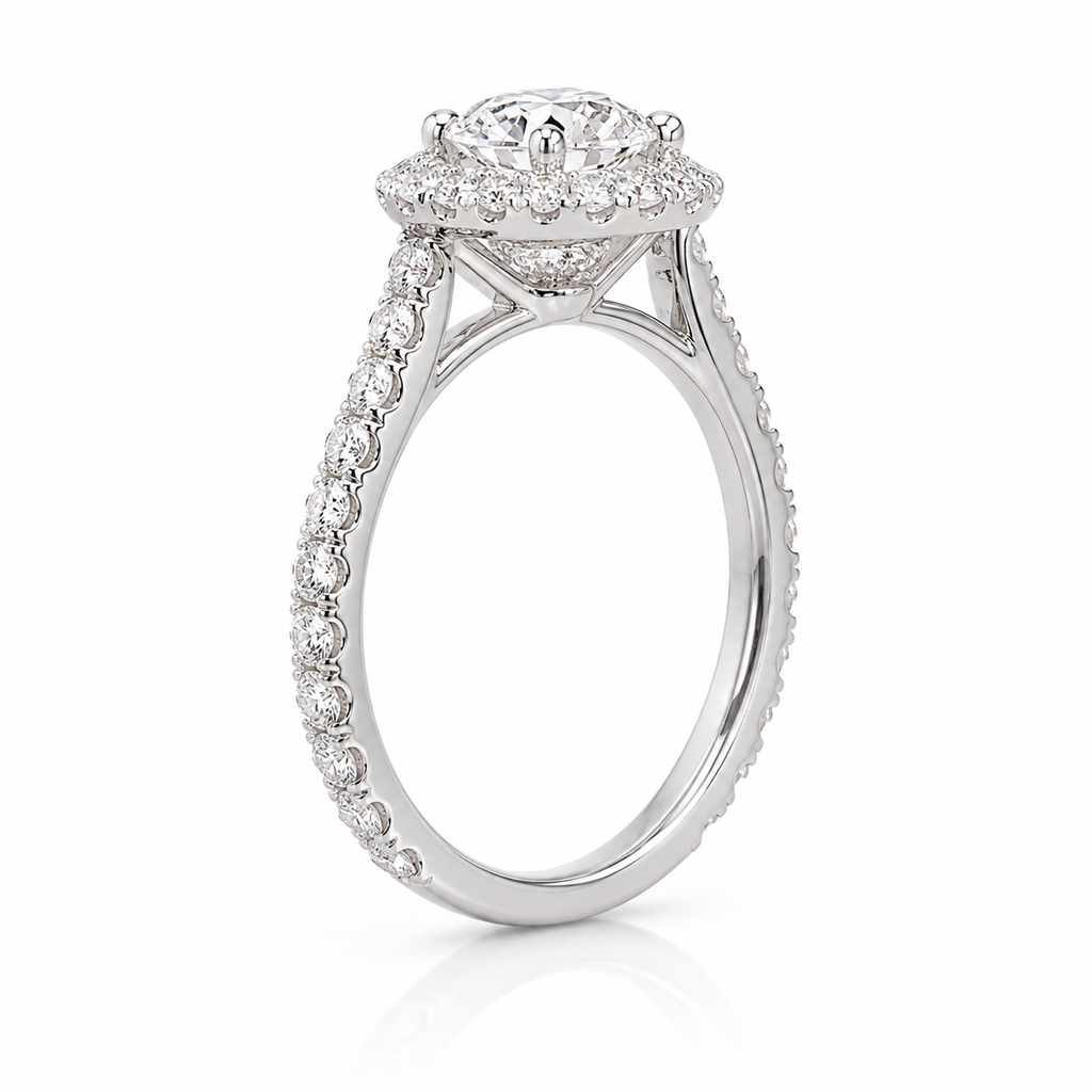 1‑Carat Round Diamond Double‑Halo Solitaire Ring, PT950 Platinum Band