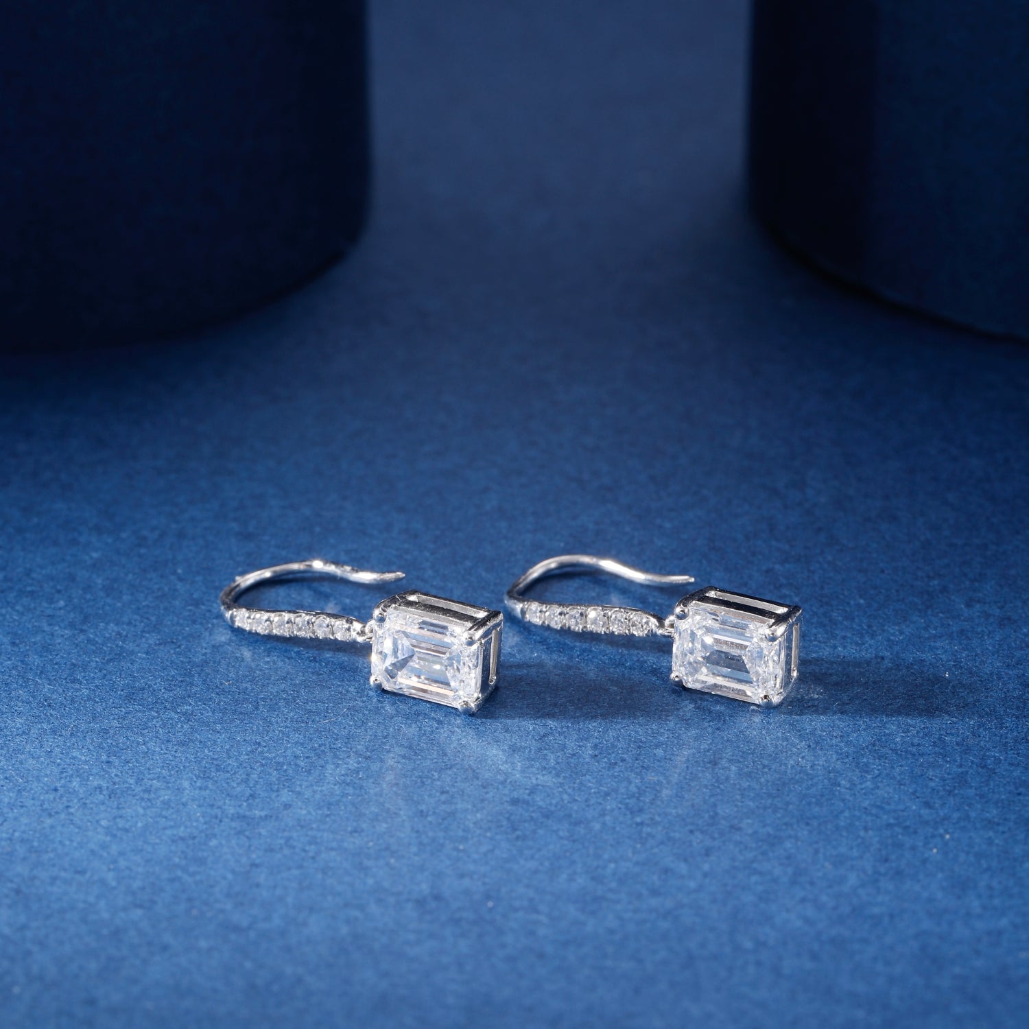 CF26-E003 | Square Step-Cut Drop Earrings | Pavé French Wire & 4-Prong