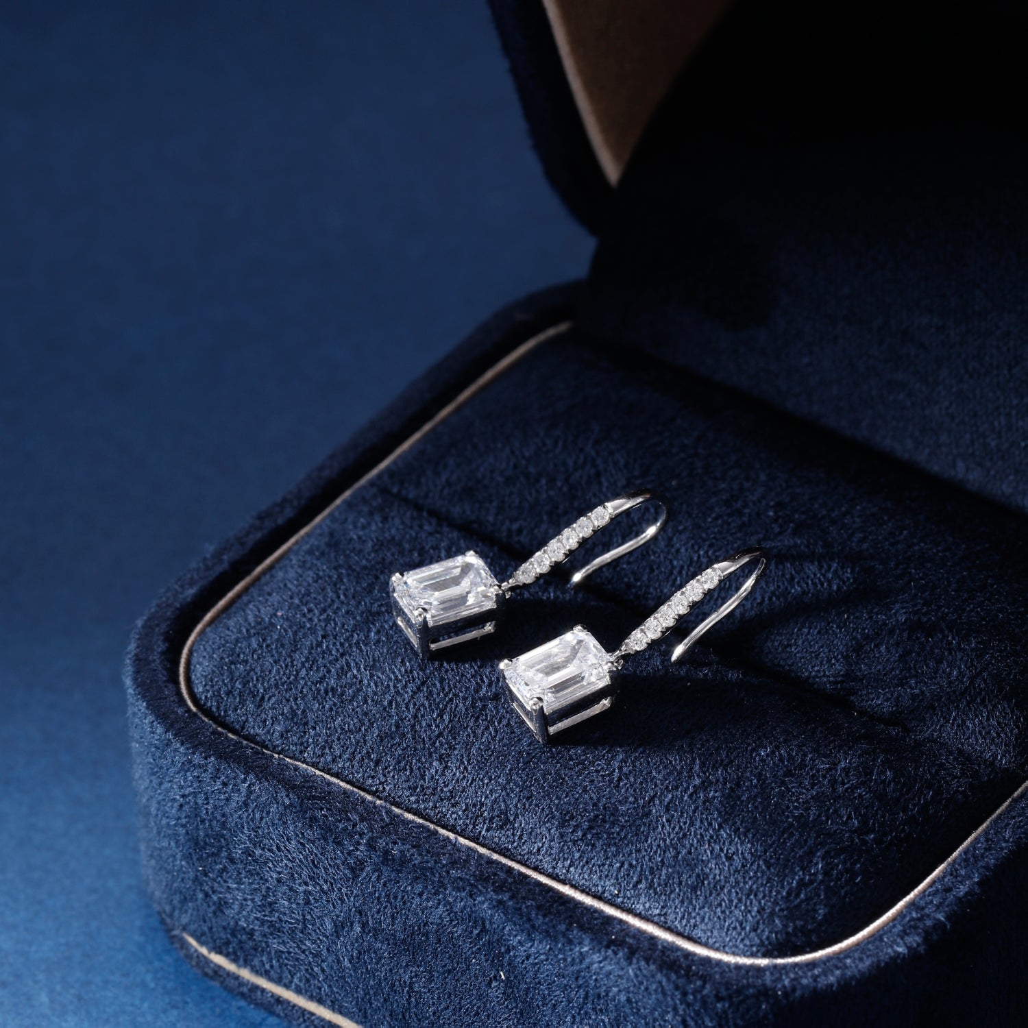 CF26-E003 | Square Step-Cut Drop Earrings | Pavé French Wire & 4-Prong