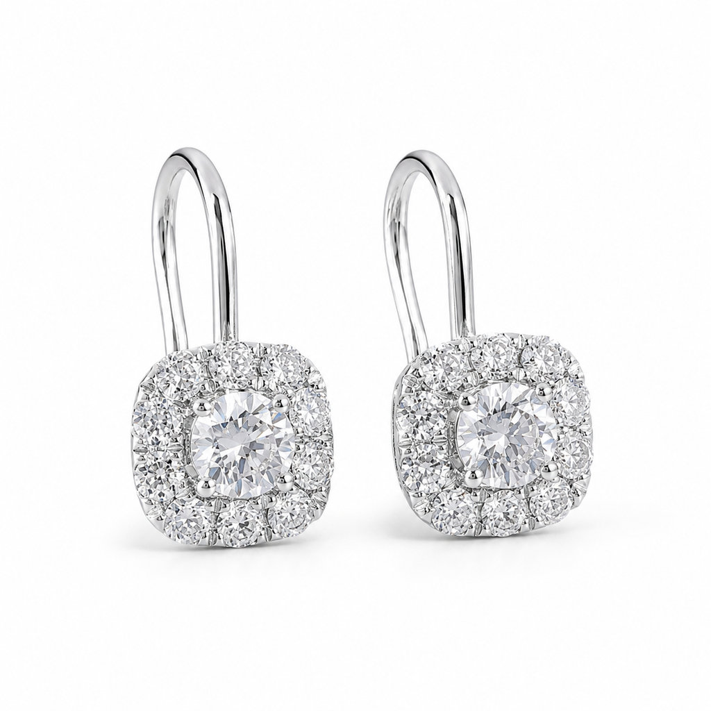 2‑Carat Double‑Halo Hook‑Style Diamond Earrings, PT950 Platinum