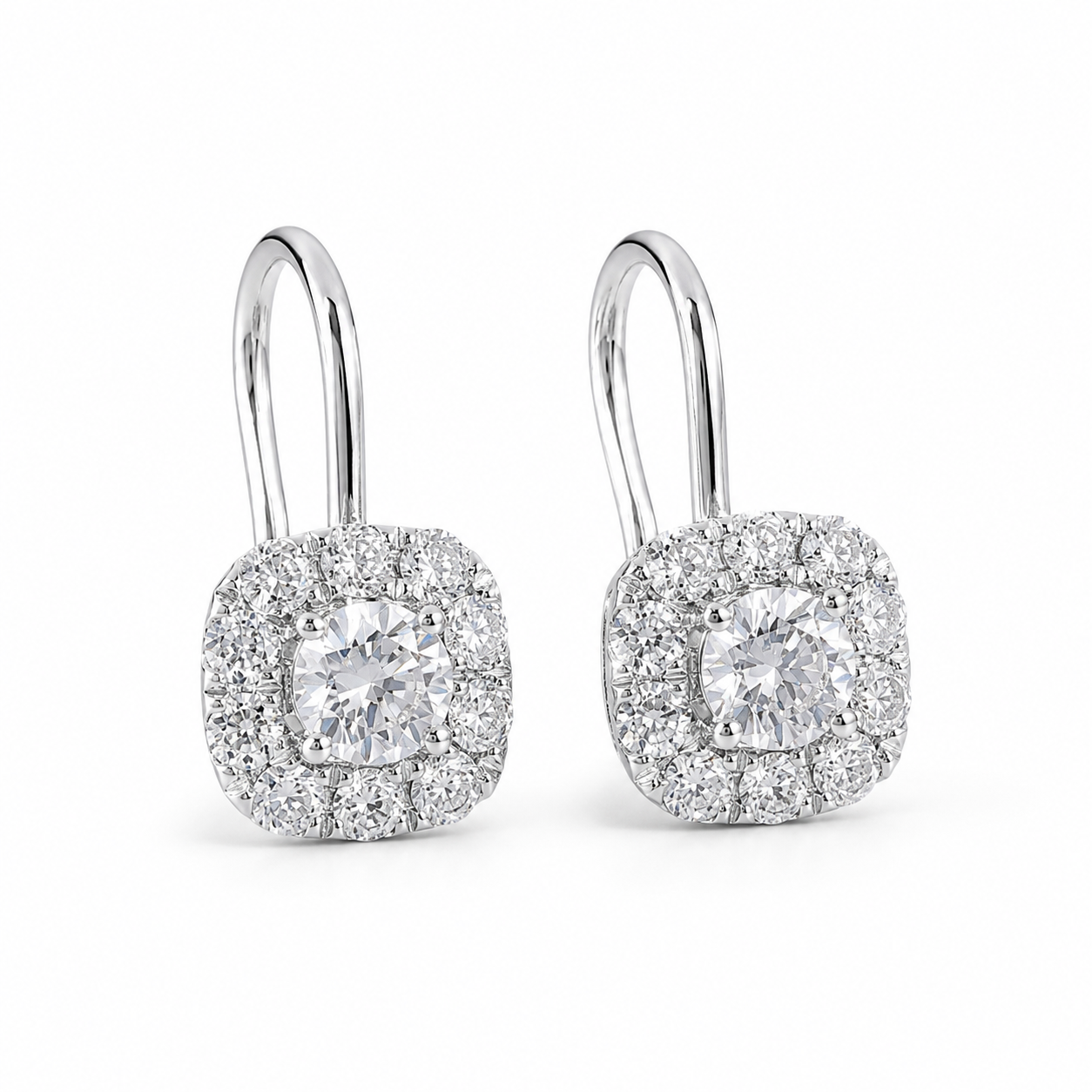 2‑Carat Double‑Halo Hook‑Style Diamond Earrings, PT950 Platinum