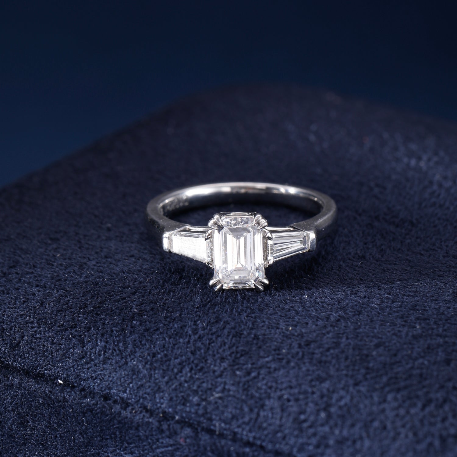 CF26-R007 | Emerald Cut 3-Stone Ring | Tapered Baguette Accents & 6-Prong