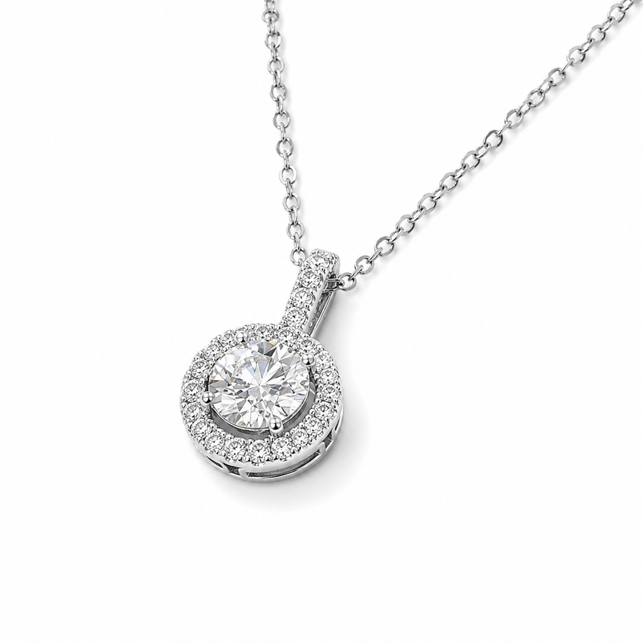 1‑Carat Round‑Cut Halo Diamond Pendant Necklace, PT950 Platinum