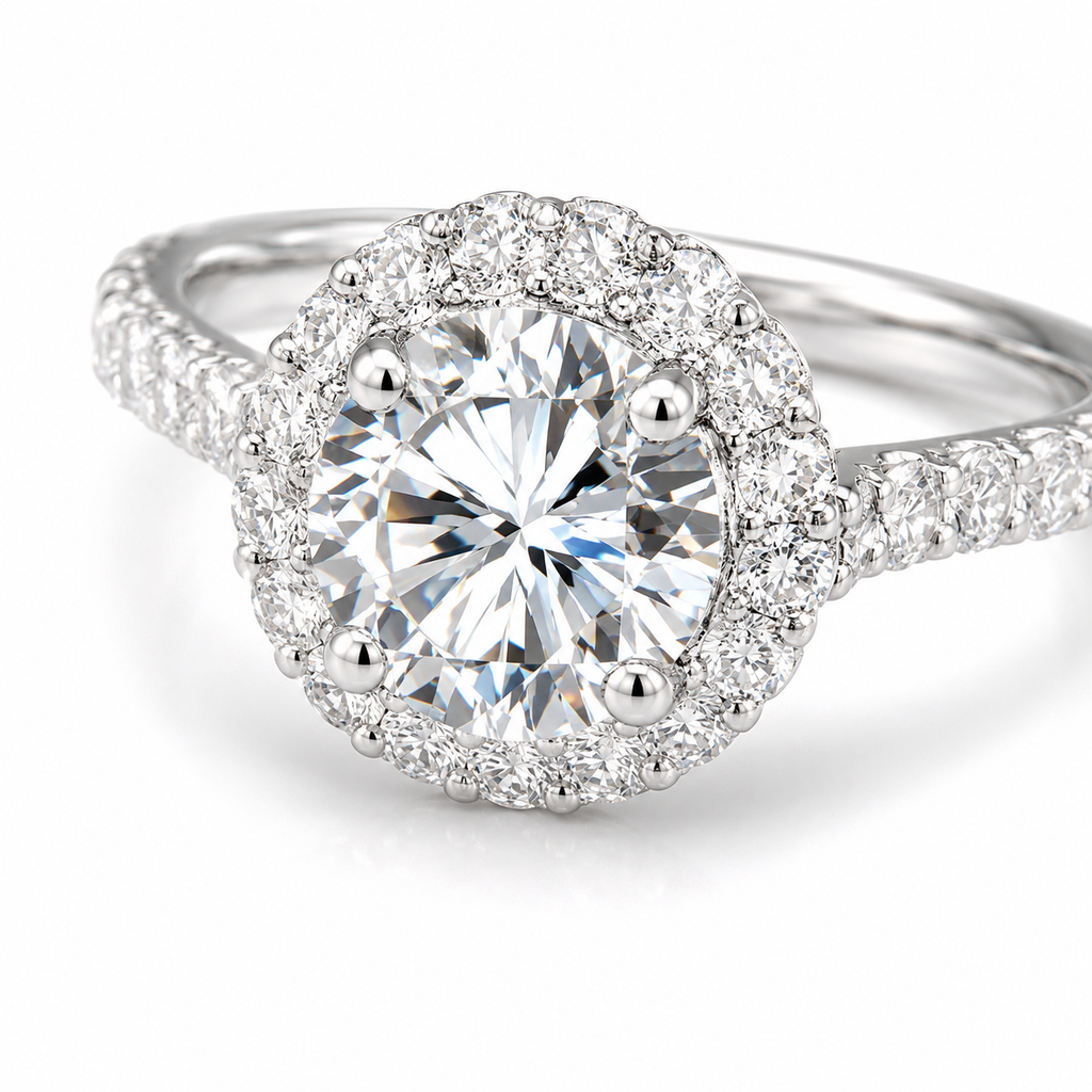 1‑Carat Round Diamond Double‑Halo Solitaire Ring, PT950 Platinum Band