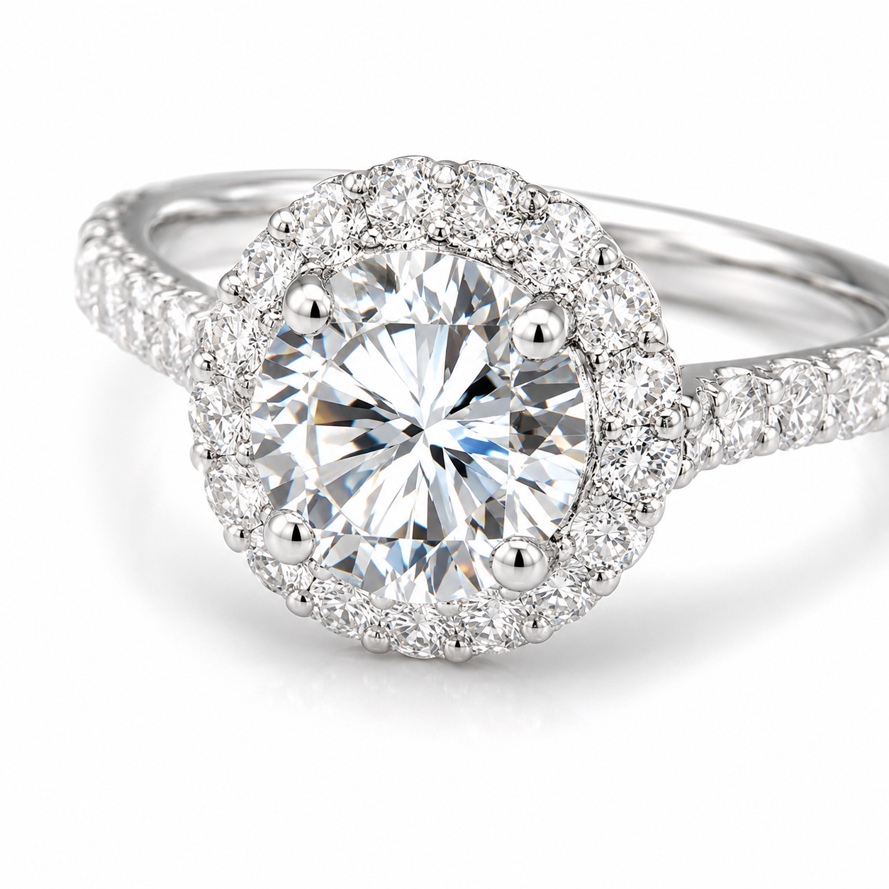 1‑Carat Round Diamond Double‑Halo Solitaire Ring, PT950 Platinum Band