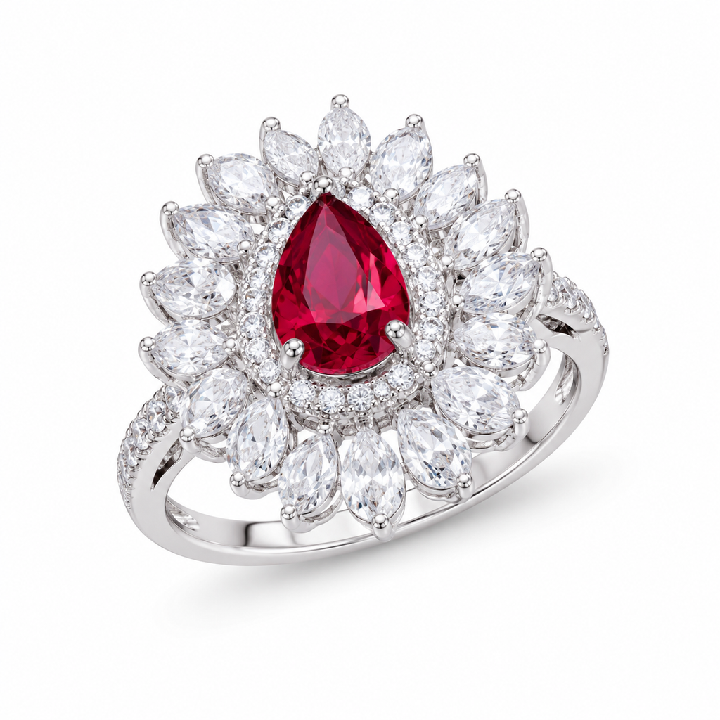 Pear Shape Ruby Gemstone Jewelry Suite, 925 Sterling Silver