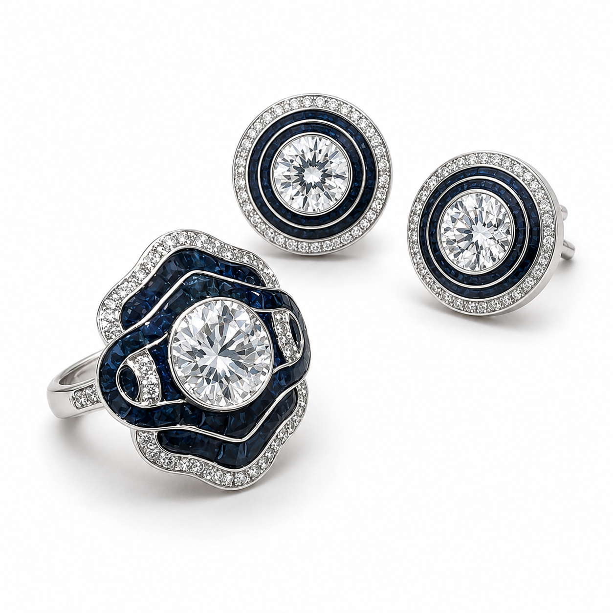 2-Carat Lab-Grown Diamond Jewelry Suite, PT950 Platinum With Dark Blue Enamel