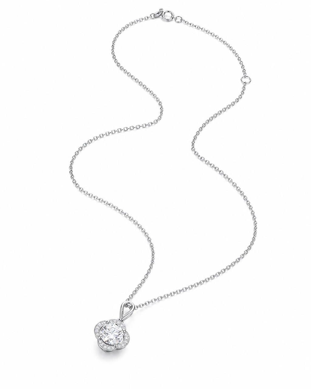 1‑Carat Four‑Leaf‑Clover Halo Diamond Pendant Necklace, PT950 Platinum