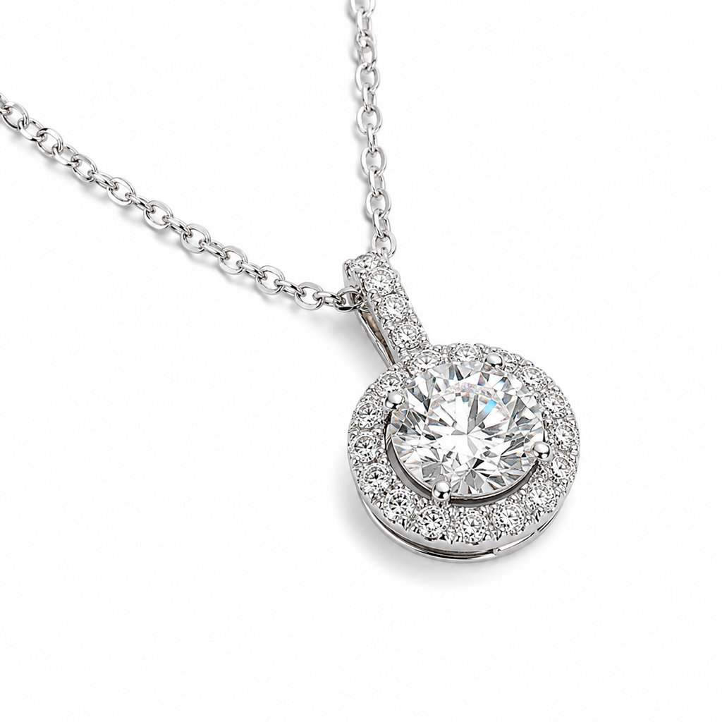 1‑Carat Round‑Cut Halo Diamond Pendant Necklace, PT950 Platinum