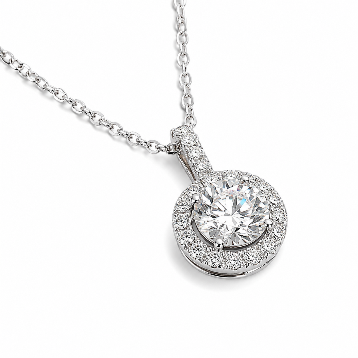 1‑Carat Round‑Cut Halo Diamond Pendant Necklace, PT950 Platinum