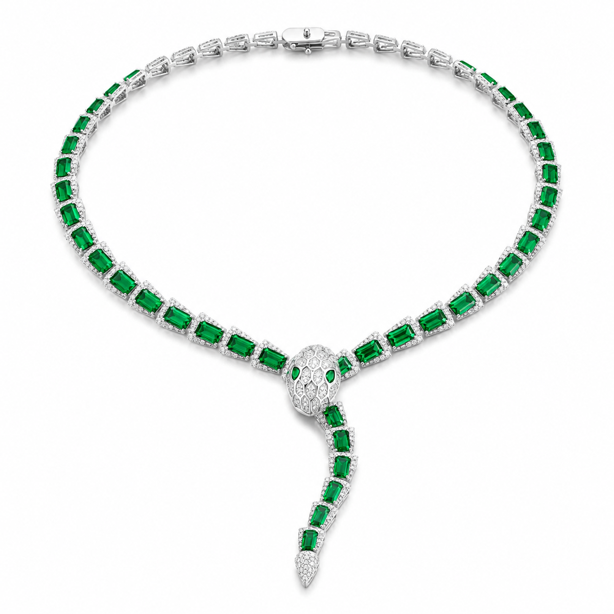 Snake Emerald Colored Gemstone Jewelry Suite, 925 Sterling Silver