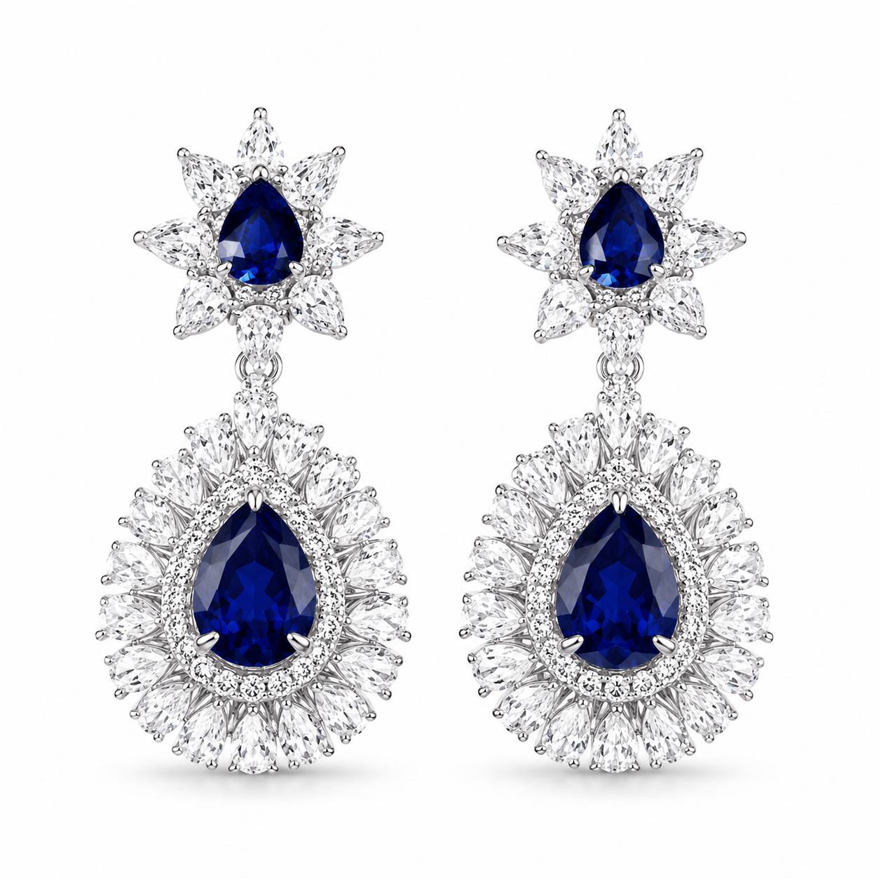 Pear Shape Sapphire Gemstone Jewelry Suite, 925 Sterling Silver