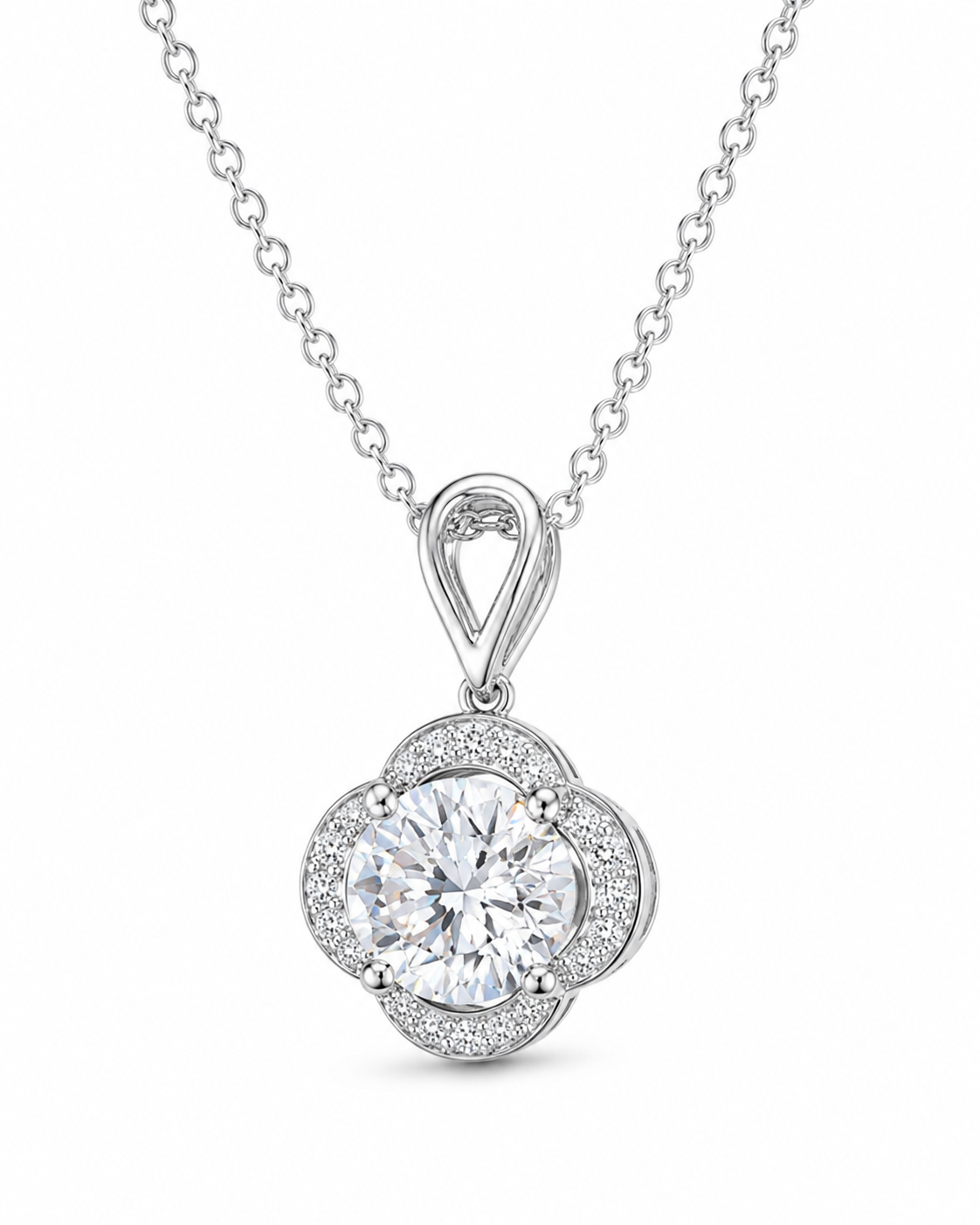 1‑Carat Four‑Leaf‑Clover Halo Diamond Pendant Necklace, PT950 Platinum