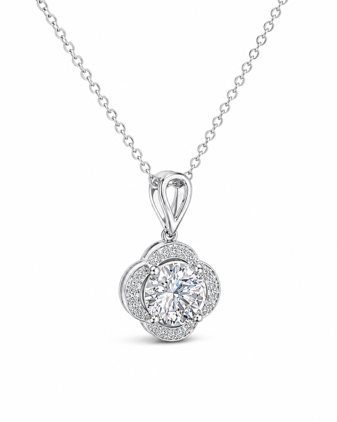 1‑Carat Four‑Leaf‑Clover Halo Diamond Pendant Necklace, PT950 Platinum