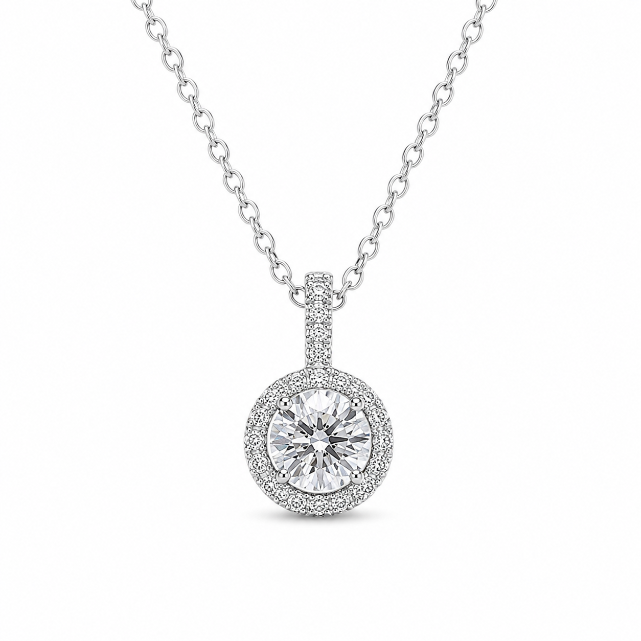 1‑Carat Round‑Cut Halo Diamond Pendant Necklace, PT950 Platinum