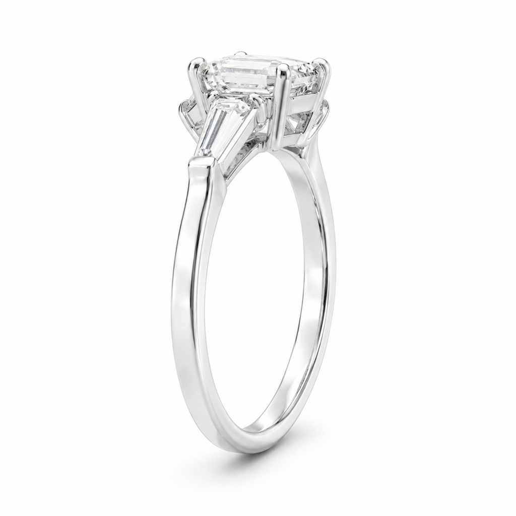 1.6‑Carat Rectangular‑Cut Three‑Stone Solitaire Ring, PT950 Platinum Band