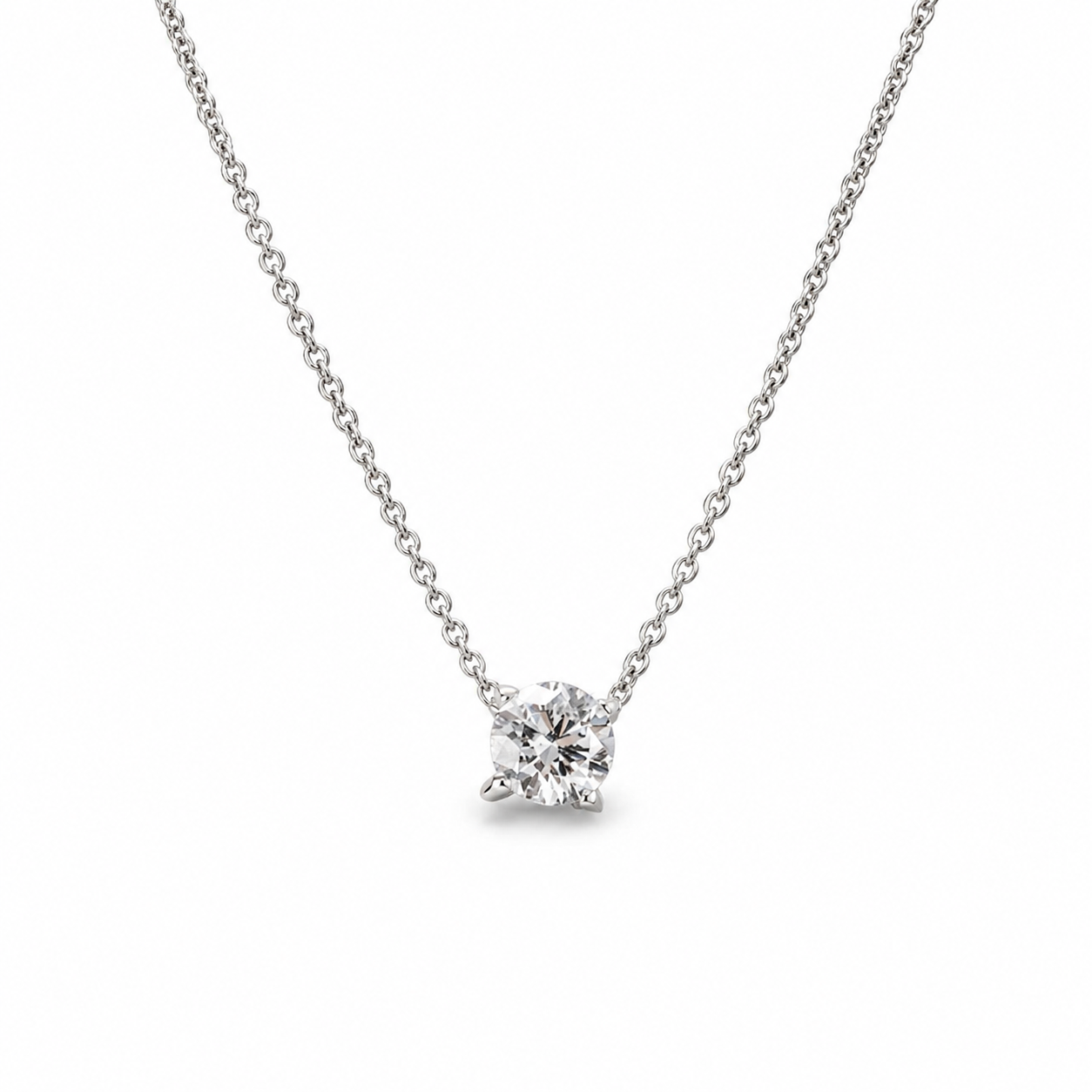 1 Carat Round Lab‑grown Diamond Solitaire Necklace, PT950 Platinum Chain, 4‑Prong Setting